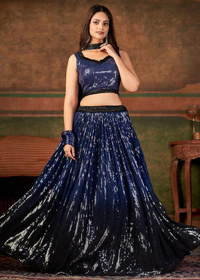 Blue Semi Stitched Net Lehenga Choli Set With Dupatta - Indian Silk House Agencies