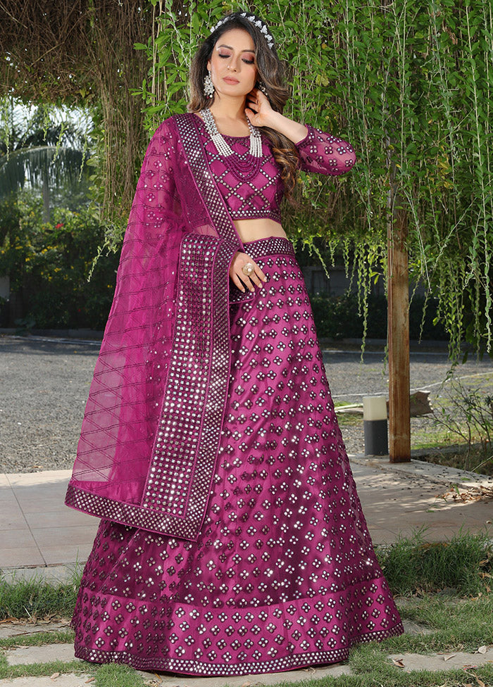 Burgundy Semi Stitched Net Lehenga Choli Set With Dupatta - Indian Silk House Agencies