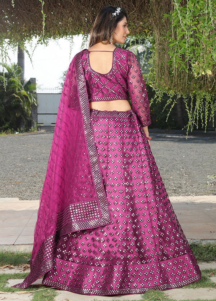 Burgundy Semi Stitched Net Lehenga Choli Set With Dupatta - Indian Silk House Agencies