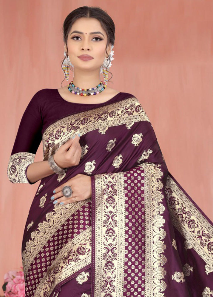 Purple Spun Silk Saree With Blouse Piece - Indian Silk House Agencies