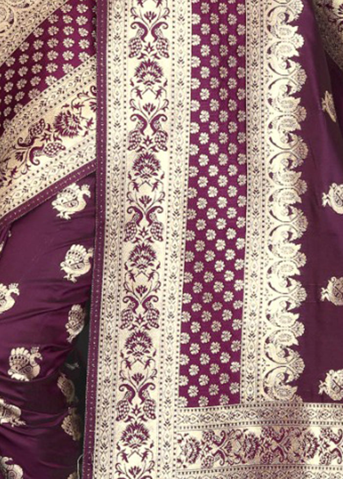 Purple Spun Silk Saree With Blouse Piece - Indian Silk House Agencies