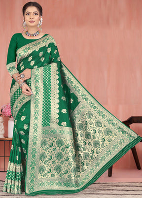 Green Spun Silk Saree With Blouse Piece - Indian Silk House Agencies