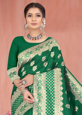 Green Spun Silk Saree With Blouse Piece - Indian Silk House Agencies