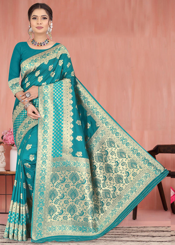 Sea Green Spun Silk Saree With Blouse Piece - Indian Silk House Agencies