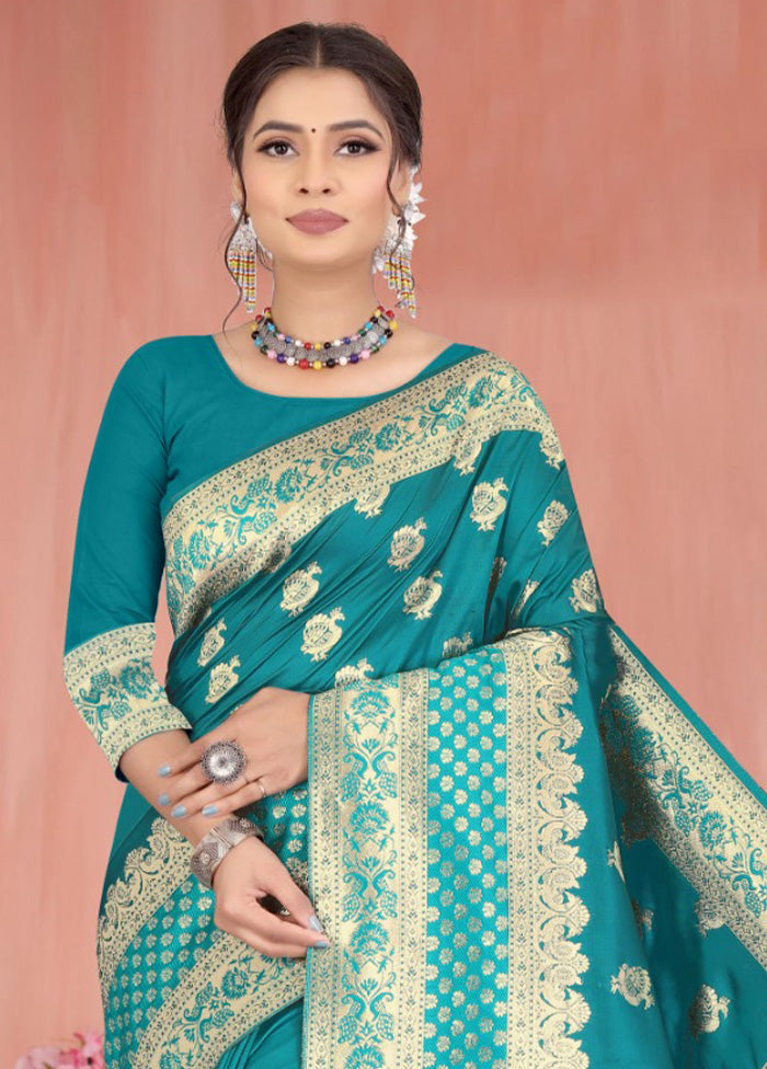 Sea Green Spun Silk Saree With Blouse Piece - Indian Silk House Agencies