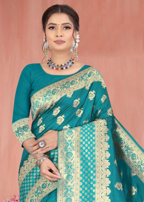 Sea Green Spun Silk Saree With Blouse Piece