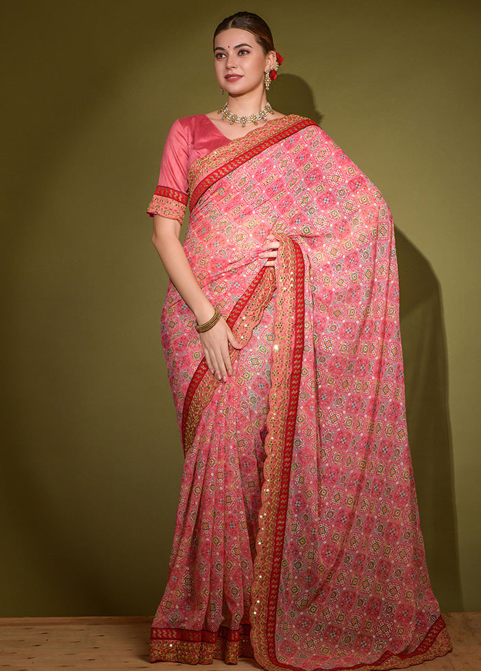 Pink Georgette Saree With Blouse Piece