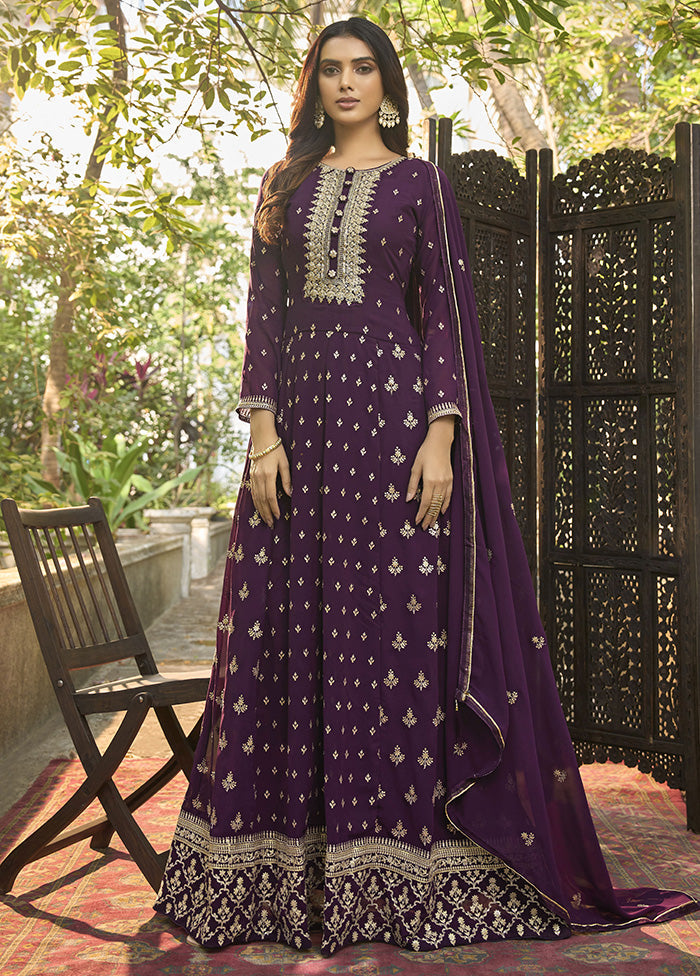 3 Pc Wine Semi Stitched Georgette Suit Set With Dupatta VDKSH11503231 - Indian Silk House Agencies