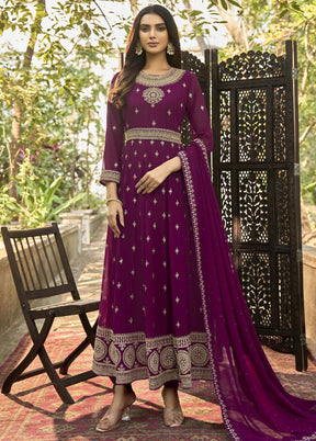 3 Pc Purple Semi Stitched Georgette Suit Set With Dupatta VDKSH11503234 - Indian Silk House Agencies