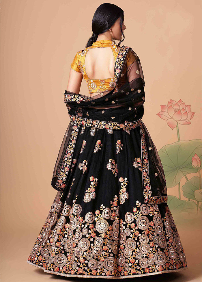 Black Semi Stitched Net Embroidered Lehenga Choli Set With Dupatta - Indian Silk House Agencies