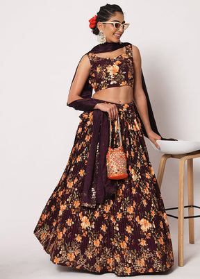 Purple Semi Stitched Silk Embroidered Lehenga Choli Set With Dupatta - Indian Silk House Agencies