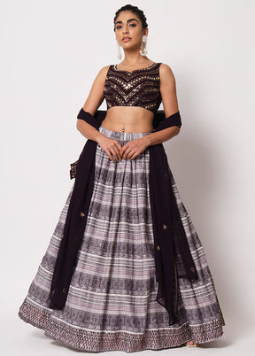 Purple Semi Stitched Silk Embroidered Lehenga Choli Set With Dupatta - Indian Silk House Agencies