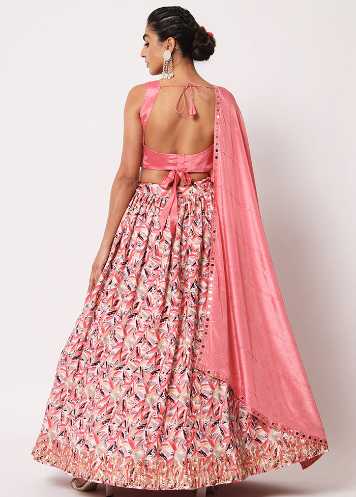 Pink Semi Stitched Silk Embroidered Lehenga Choli Set With Dupatta - Indian Silk House Agencies