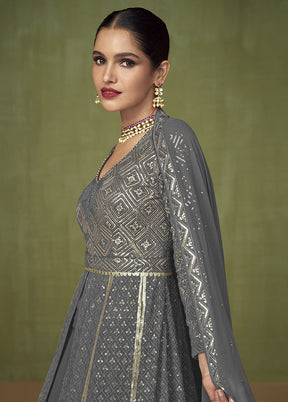 3 Pc Grey Georgette Suit Set With Dupatta VDKSH2103239 - Indian Silk House Agencies