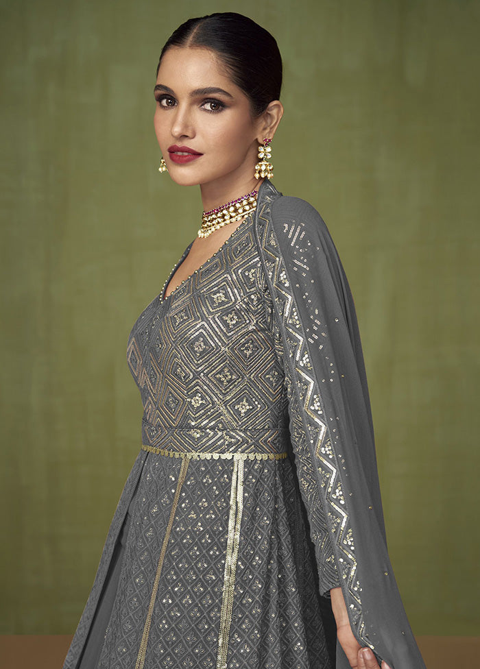 3 Pc Grey Georgette Suit Set With Dupatta VDKSH2103239 - Indian Silk House Agencies