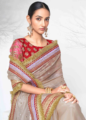 Mauve Embroidered Spun Silk Saree With Blouse Piece - Indian Silk House Agencies