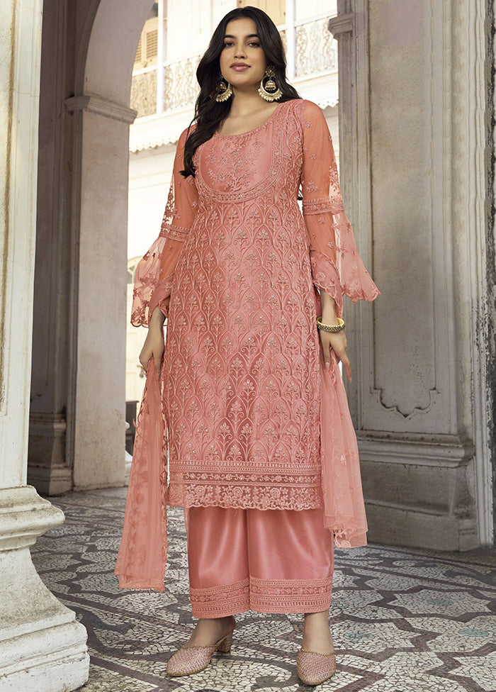 3 Pc Pink Net Suit Set With Dupatta VDKSH2103256 - Indian Silk House Agencies