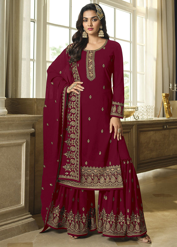 3 Pc Maroon Georgette Suit Set With Dupatta VDKSH2103265 - Indian Silk House Agencies