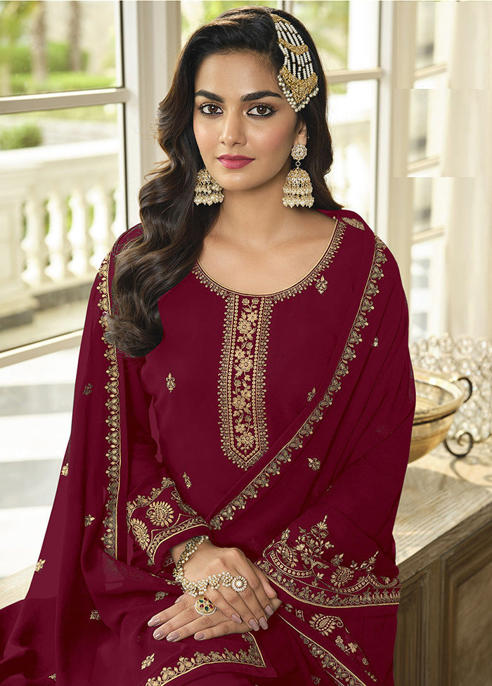 3 Pc Maroon Georgette Suit Set With Dupatta VDKSH2103265 - Indian Silk House Agencies