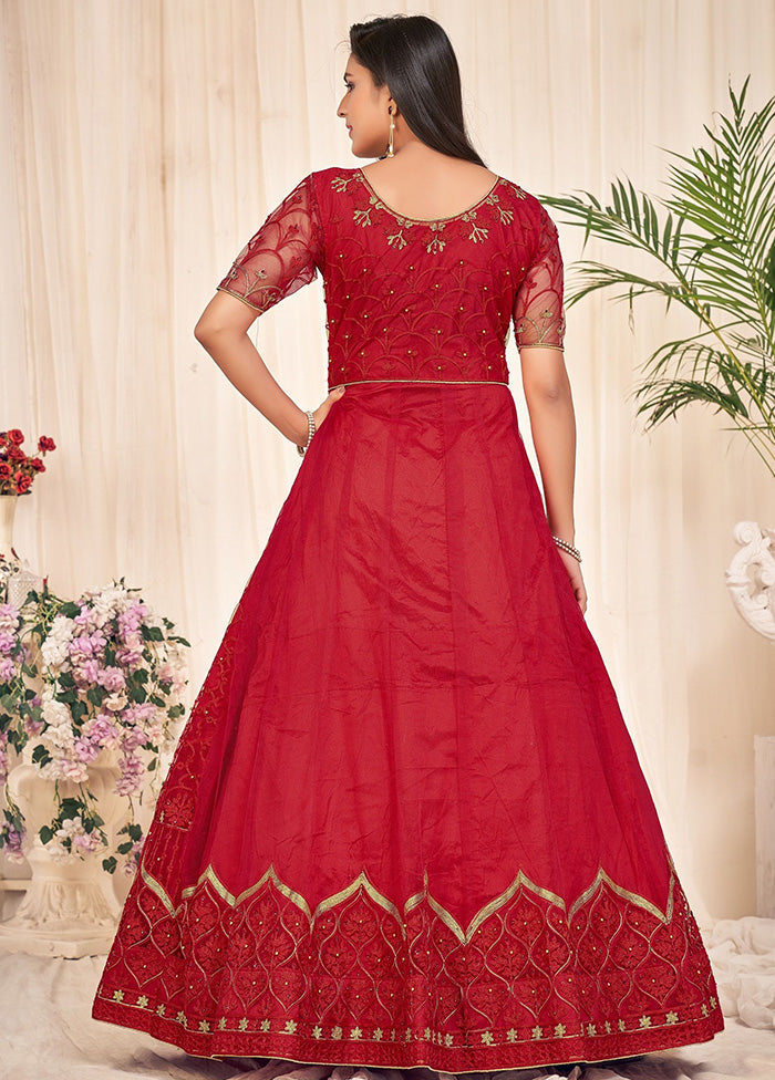 3 Pc Red Net Suit Set With Dupatta VDKSH2103266 - Indian Silk House Agencies