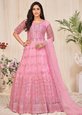 3 Pc Pink Net Suit Set With Dupatta VDKSH2103267 - Indian Silk House Agencies