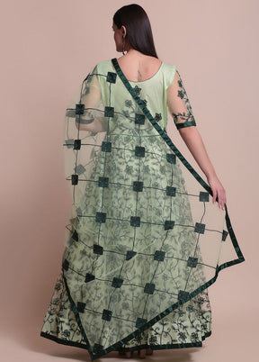 3 Pc Green Net Suit Set With Dupatta VDKSH2103269 - Indian Silk House Agencies