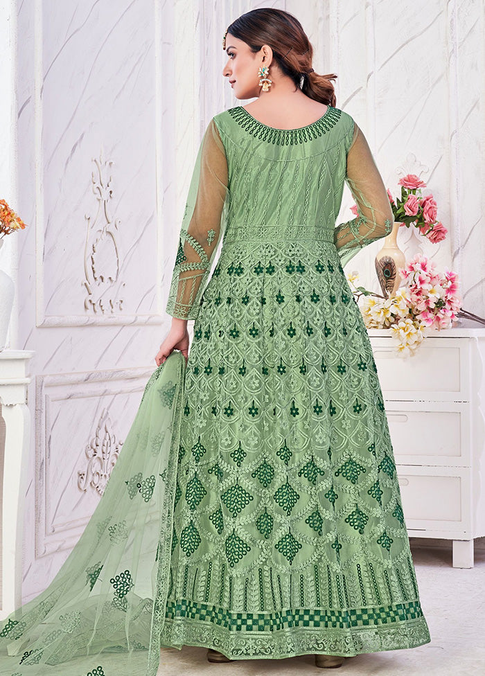 3 Pc Green Net Suit Set With Dupatta VDKSH2103272 - Indian Silk House Agencies