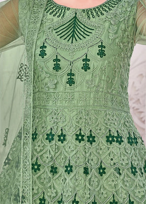 3 Pc Green Net Suit Set With Dupatta VDKSH2103272 - Indian Silk House Agencies