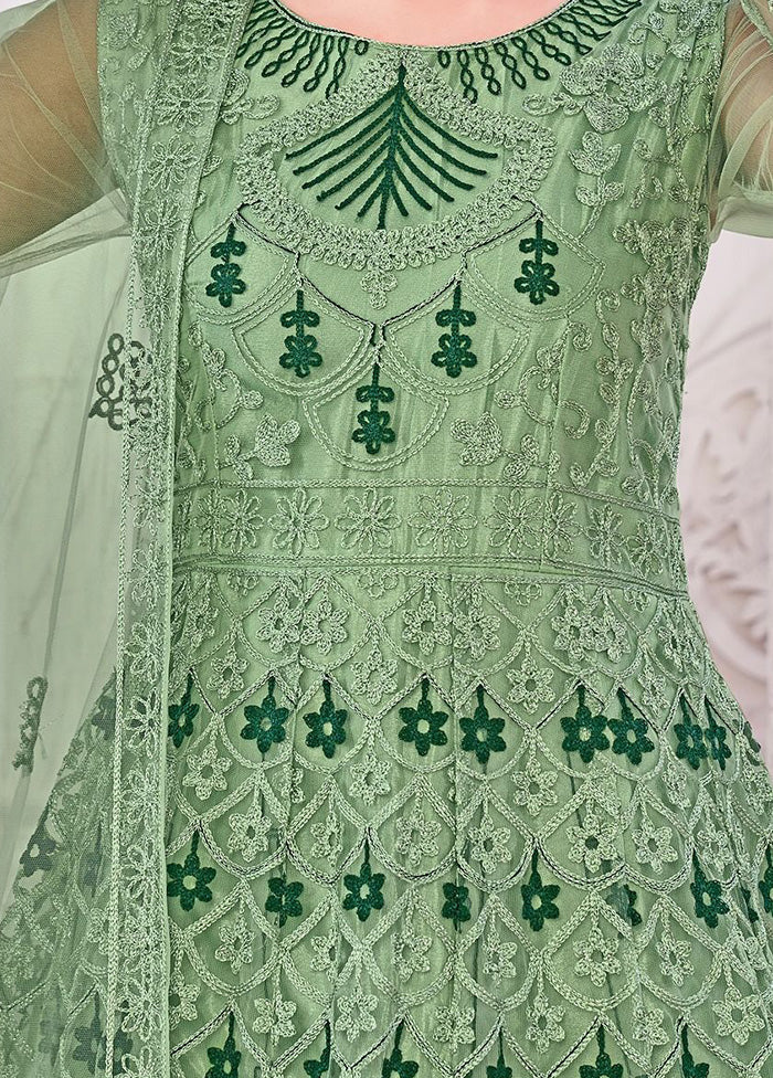 3 Pc Green Net Suit Set With Dupatta VDKSH2103272 - Indian Silk House Agencies