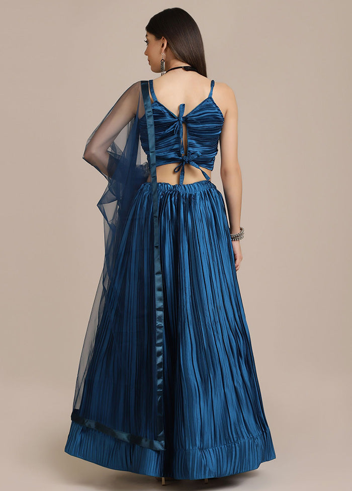 Blue Semi Stitched Silk Lehenga Choli Set - Indian Silk House Agencies