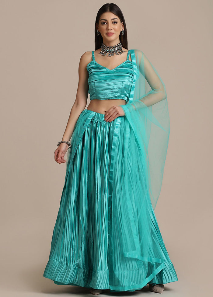 Sea Green Semi Stitched Silk Lehenga Choli Set - Indian Silk House Agencies