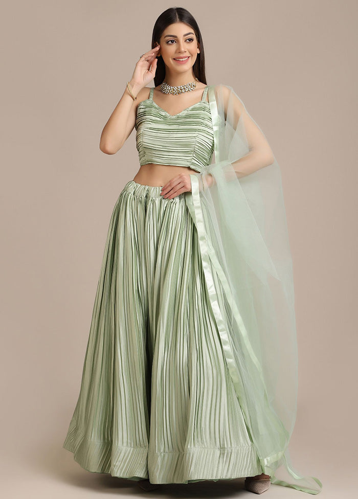 Green Semi Stitched Silk Lehenga Choli Set - Indian Silk House Agencies