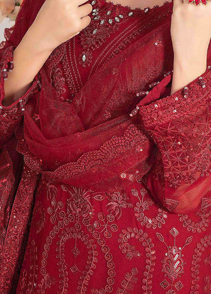 3 Pc Red Georgette Suit Set With Dupatta VDKSH2103275 - Indian Silk House Agencies