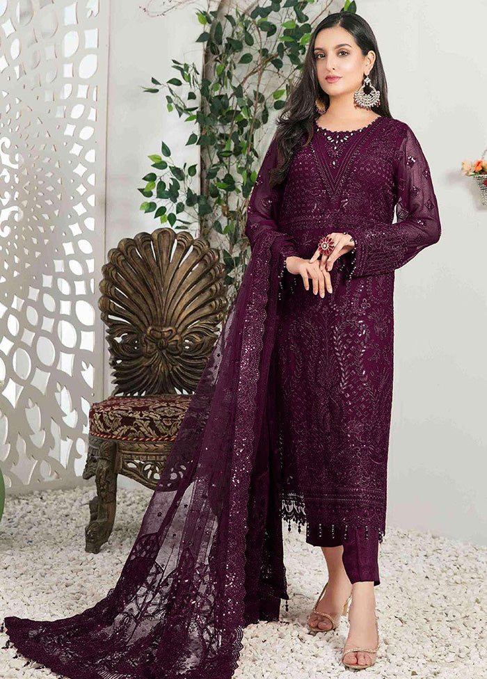 3 Pc Purple Georgette Suit Set With Dupatta VDKSH2103279 - Indian Silk House Agencies