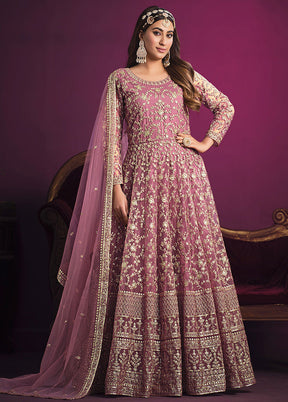 3 Pc Pink Net Suit Set With Dupatta VDKSH2103305 - Indian Silk House Agencies