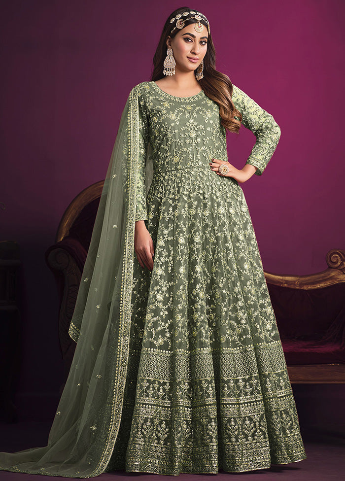 3 Pc Green Net Suit Set With Dupatta VDKSH2103306 - Indian Silk House Agencies