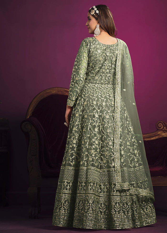 3 Pc Green Net Suit Set With Dupatta VDKSH2103306 - Indian Silk House Agencies