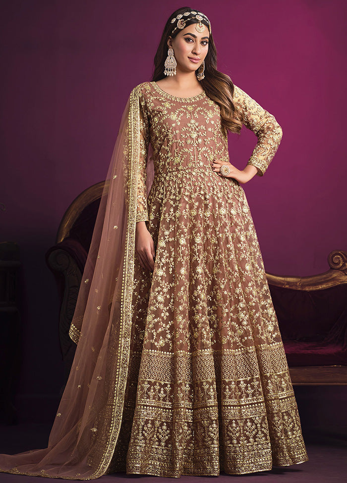 3 Pc Peach Net Suit Set With Dupatta VDKSH2103308 - Indian Silk House Agencies