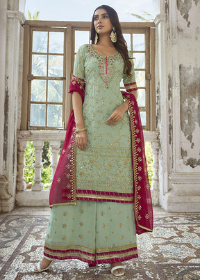 3 Pc Green Georgette Suit Set With Dupatta VDKSH2103311 - Indian Silk House Agencies