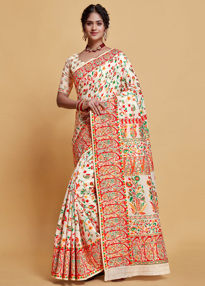 Off White Zari Woven Spun Silk Saree With Blouse Piece - Indian Silk House Agencies