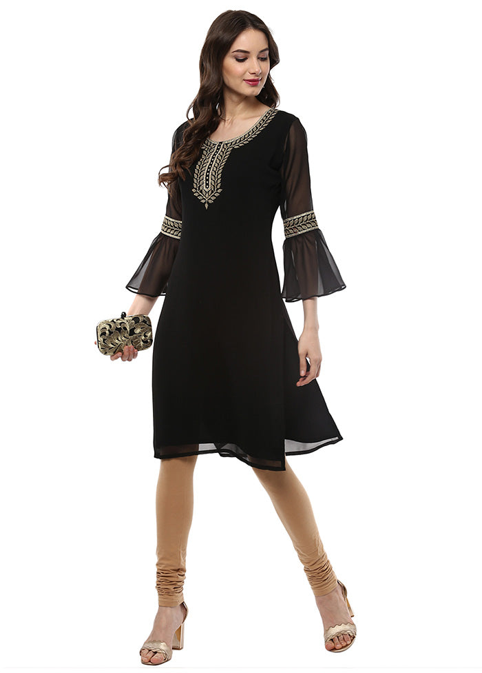 Black Glitter Print Georgette Kurti VDKSH2803238 - Indian Silk House Agencies