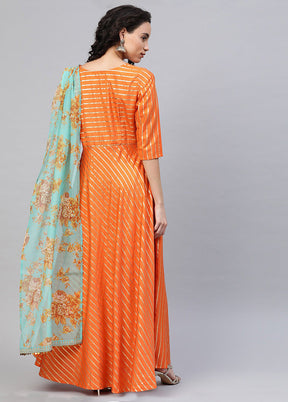 Orange Gold Glitter Crepe Kurti VDKSH2803239 - Indian Silk House Agencies