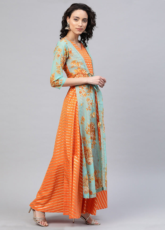 Orange Gold Glitter Crepe Kurti VDKSH2803240 - Indian Silk House Agencies