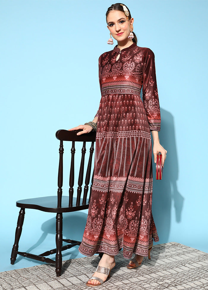 Maroon Floral Velvet Kurti VDKSH2803242 - Indian Silk House Agencies