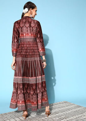 Maroon Floral Velvet Kurti VDKSH2803242 - Indian Silk House Agencies