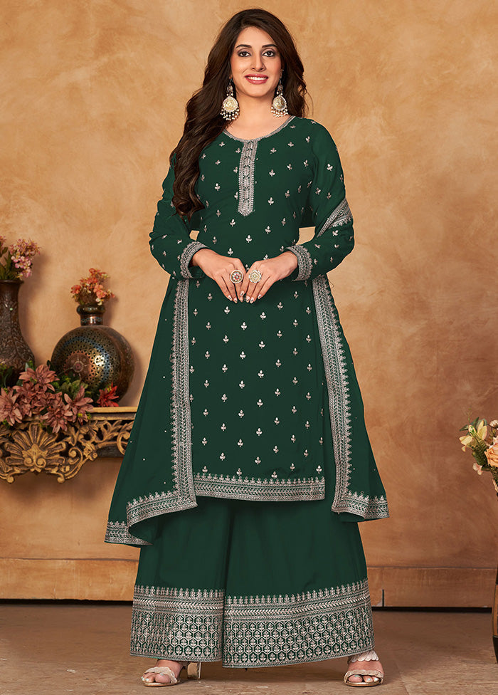 3 Pc Green Semi Stitched Georgette Suit Set With Dupatta VDKSH12803231 - Indian Silk House Agencies