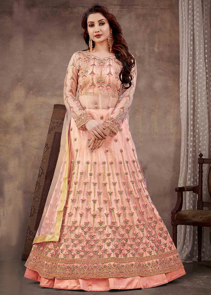 3 Pc Pink Semi Stitched Net Suit Set With Dupatta VDKSH12803237 - Indian Silk House Agencies