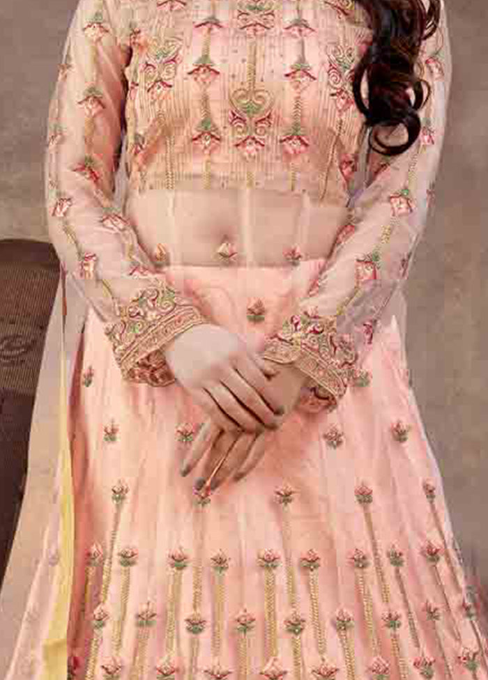 3 Pc Pink Semi Stitched Net Suit Set With Dupatta VDKSH12803237 - Indian Silk House Agencies