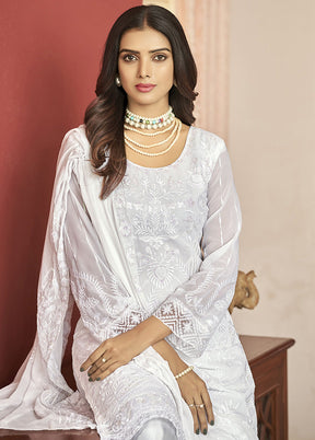 3 Pc White Semi Stitched Georgette Suit Set With Dupatta VDKSH12803246 - Indian Silk House Agencies