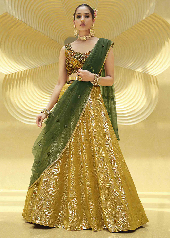 Green Semi Stitched Georgette Lehenga Choli Set With Dupatta - Indian Silk House Agencies